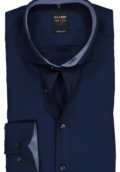 OLYMP Level 5 body fit overhemd, donkerblauw structuur (contrast)