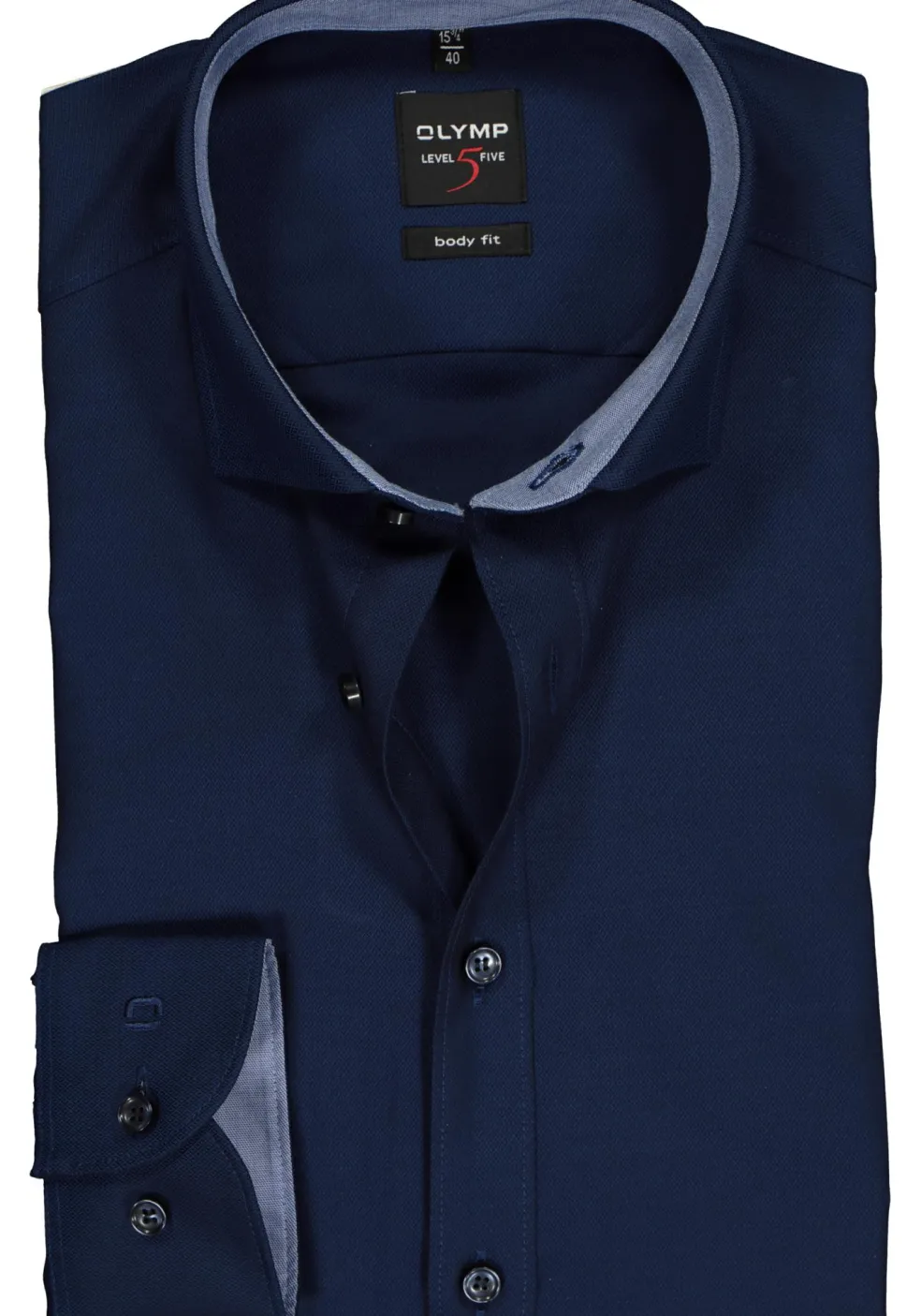 OLYMP Level 5 body fit overhemd, donkerblauw structuur (contrast)
