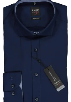 OLYMP Level 5 body fit overhemd, donkerblauw structuur (contrast)