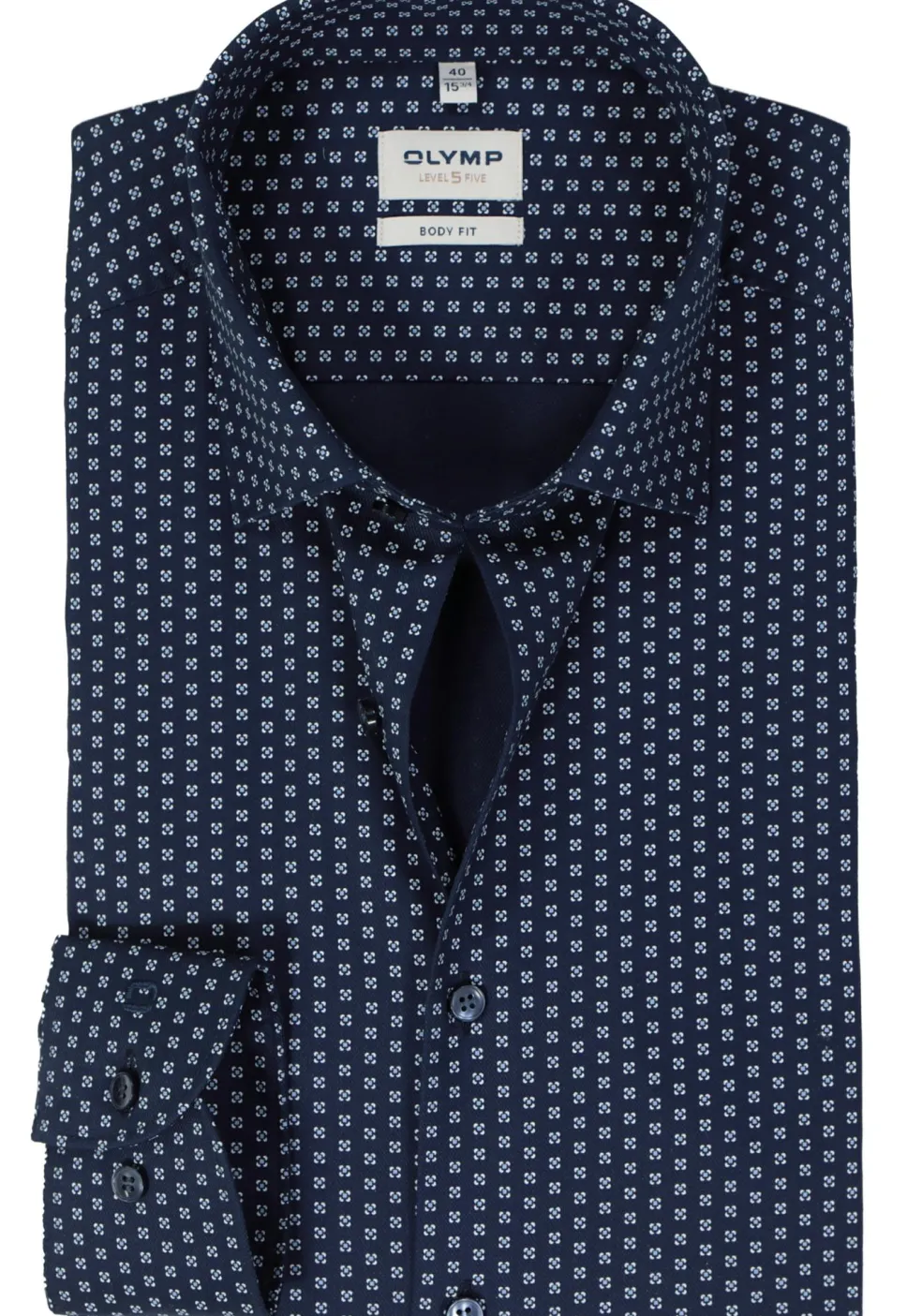 OLYMP Level 5 body fit overhemd, mouwlengte 7, dobby, marine blauw dessin