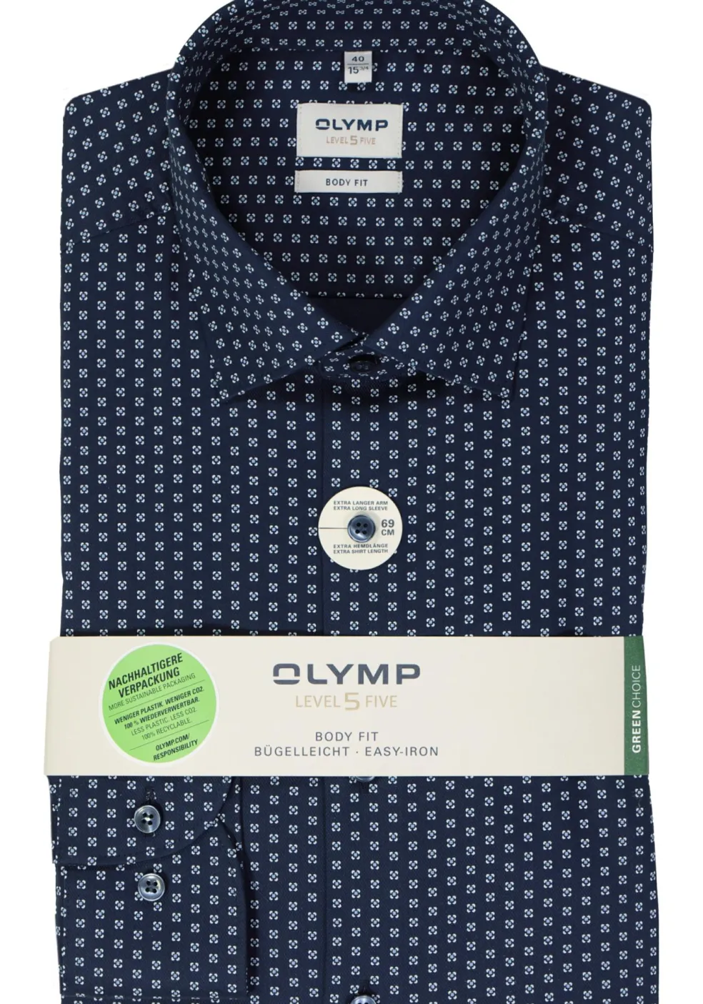 OLYMP Level 5 body fit overhemd, mouwlengte 7, dobby, marine blauw dessin