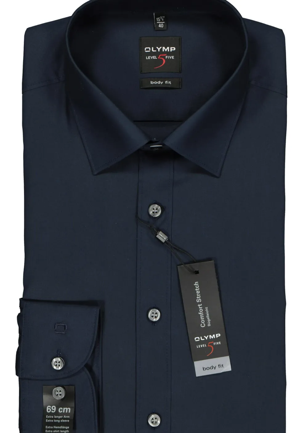 OLYMP Level 5 body fit overhemd, mouwlengte 7, nacht blauw