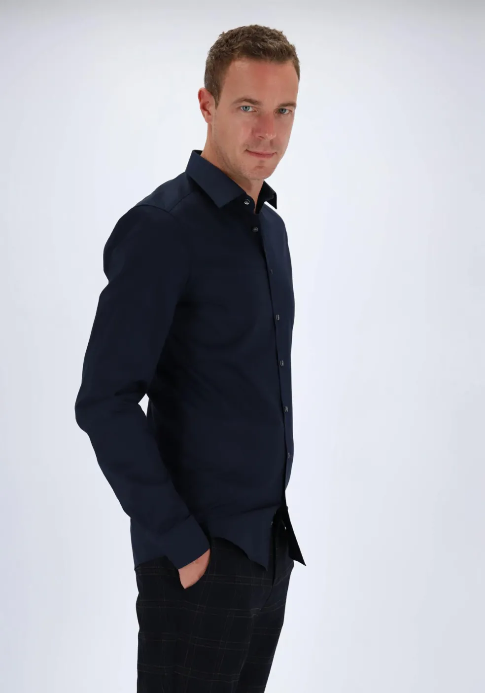 OLYMP Level 5 body fit overhemd, mouwlengte 7, nacht blauw