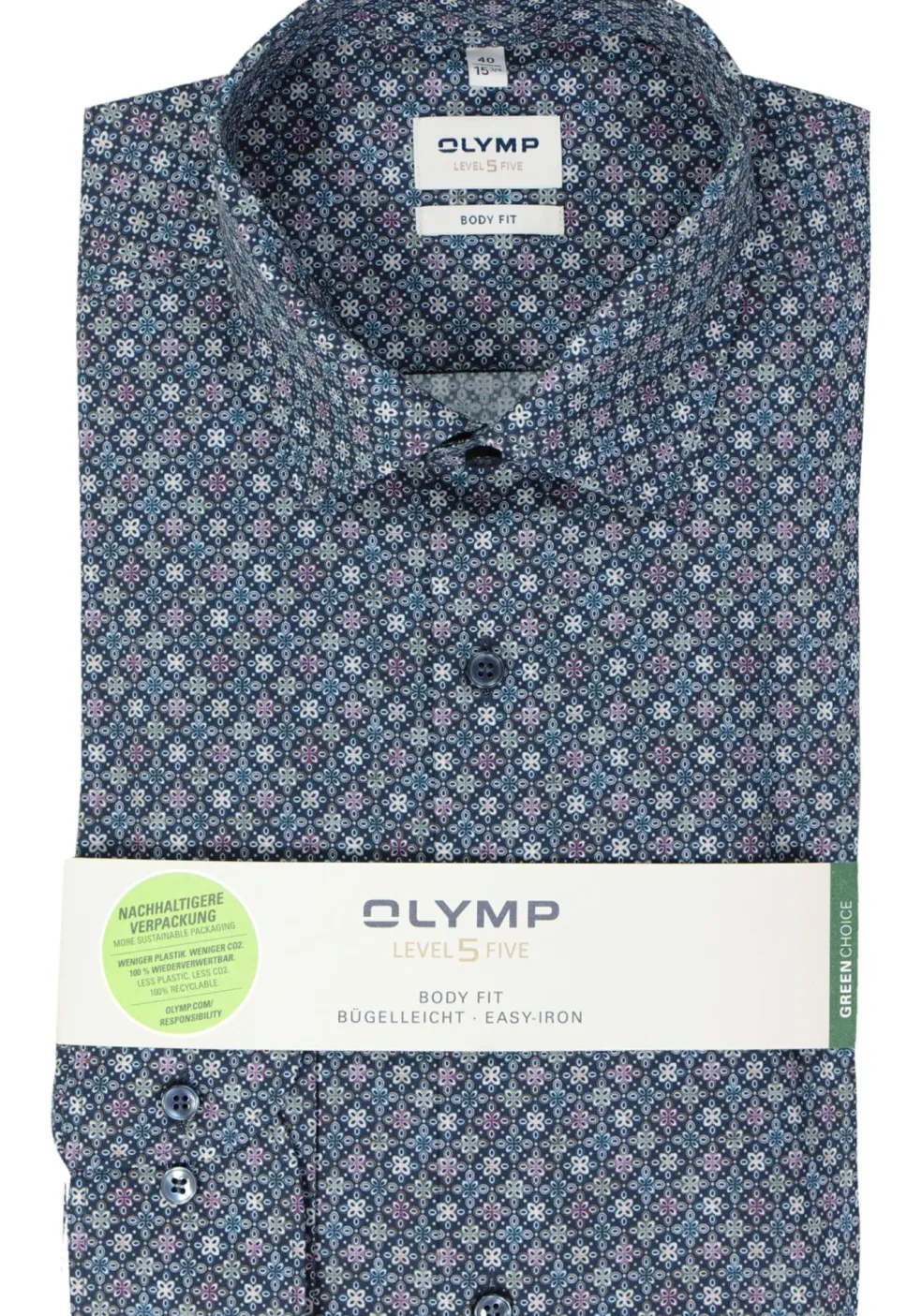 OLYMP Level 5 body fit overhemd, popeline, marine blauw dessin