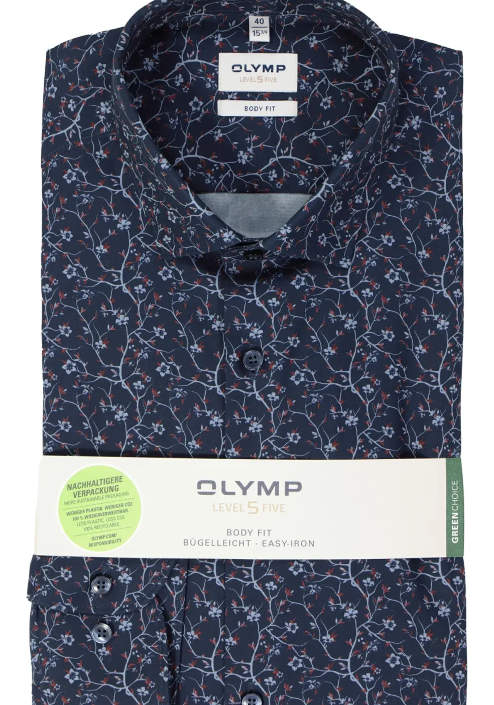 OLYMP Level 5 body fit overhemd, popeline, marine blauw dessin