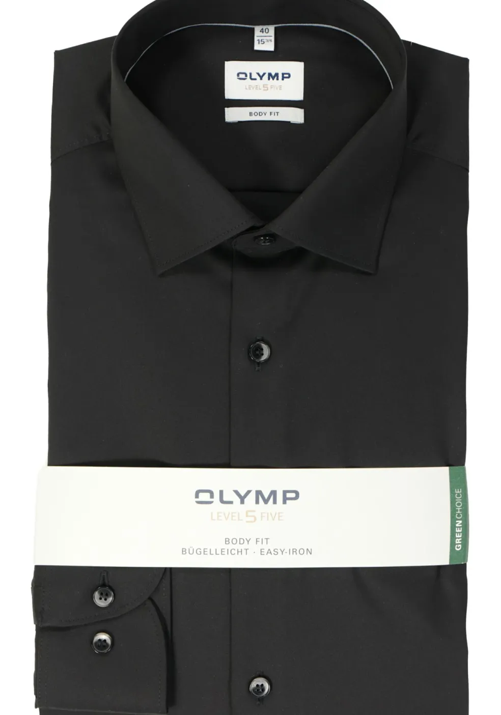 OLYMP Level 5 body fit overhemd, satijnbinding, zwart