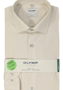 OLYMP Level 5 body fit overhemd, structuur, beige