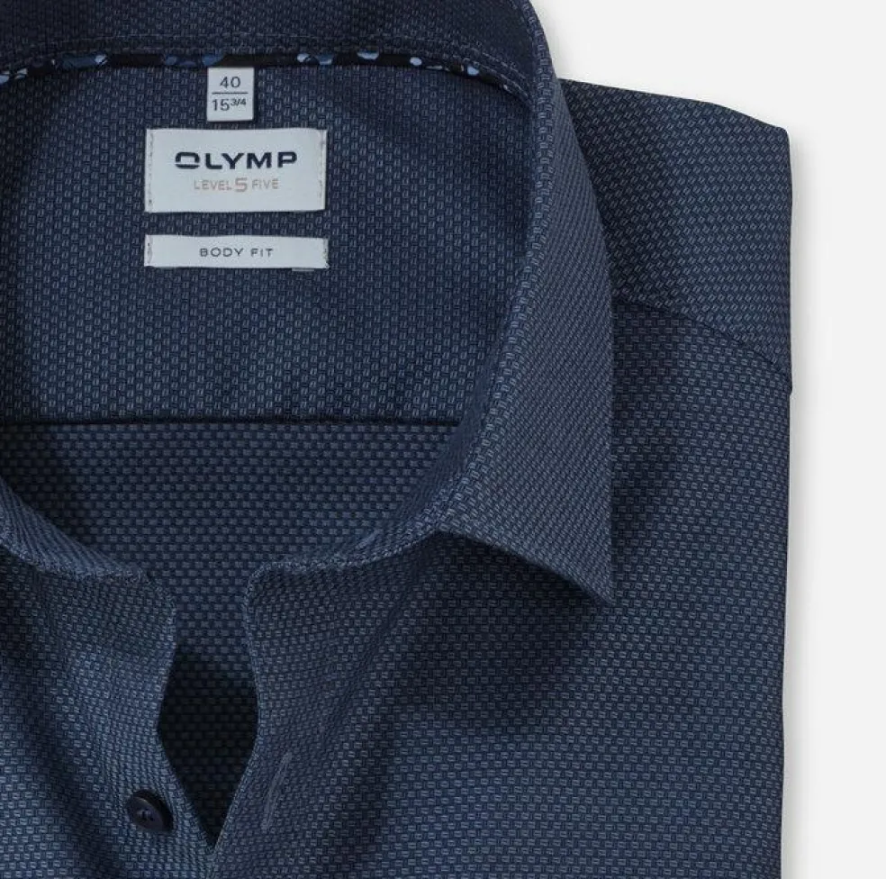 OLYMP Level 5 body fit overhemd, structuur, marine blauw