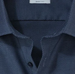 OLYMP Level 5 body fit overhemd, structuur, marine blauw