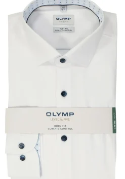 OLYMP 24/7 Level 5 body fit overhemd, mouwlengte 7, twill, wit