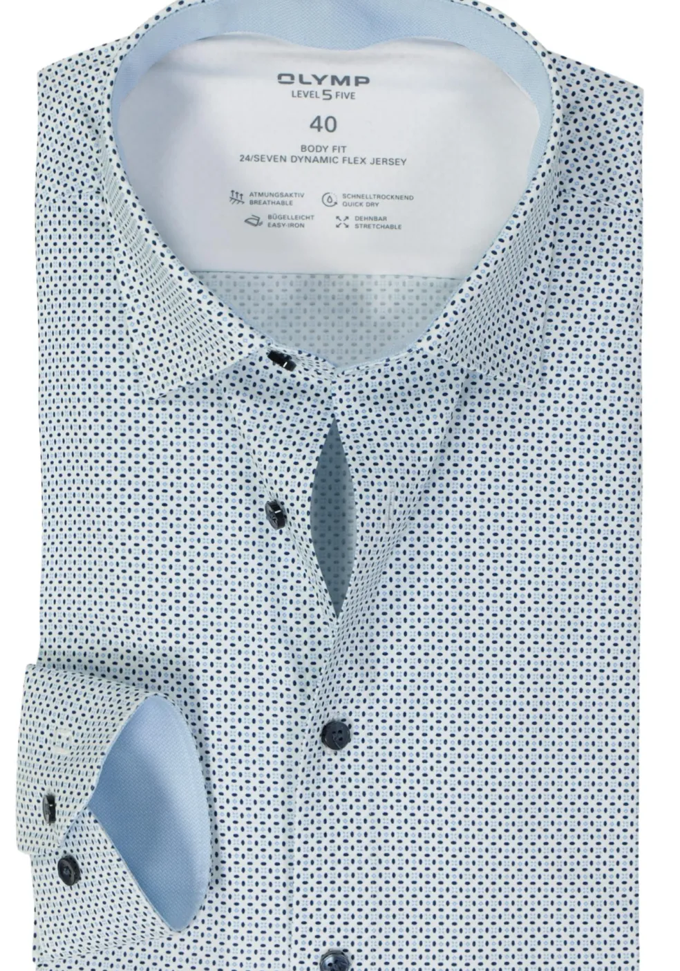 OLYMP 24/7 Level 5 body fit overhemd, tricot, wit dessin