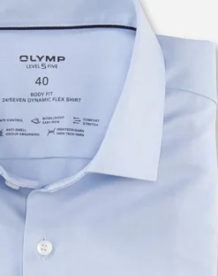 OLYMP 24/7 Level 5 body fit overhemd, twill, lichtblauw