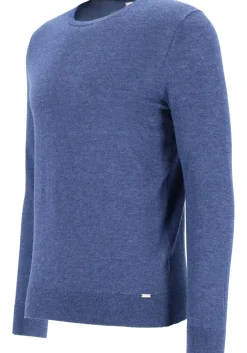 OLYMP Level 5 body fit trui wol met zijde, O-hals, royal blauw