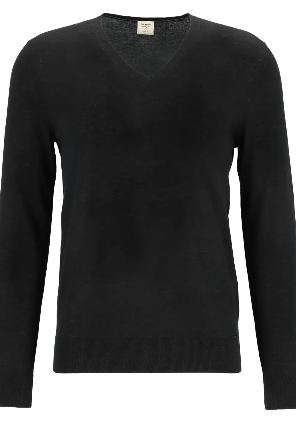 OLYMP Level 5 body fit trui wol met zijde, V-hals, zwart