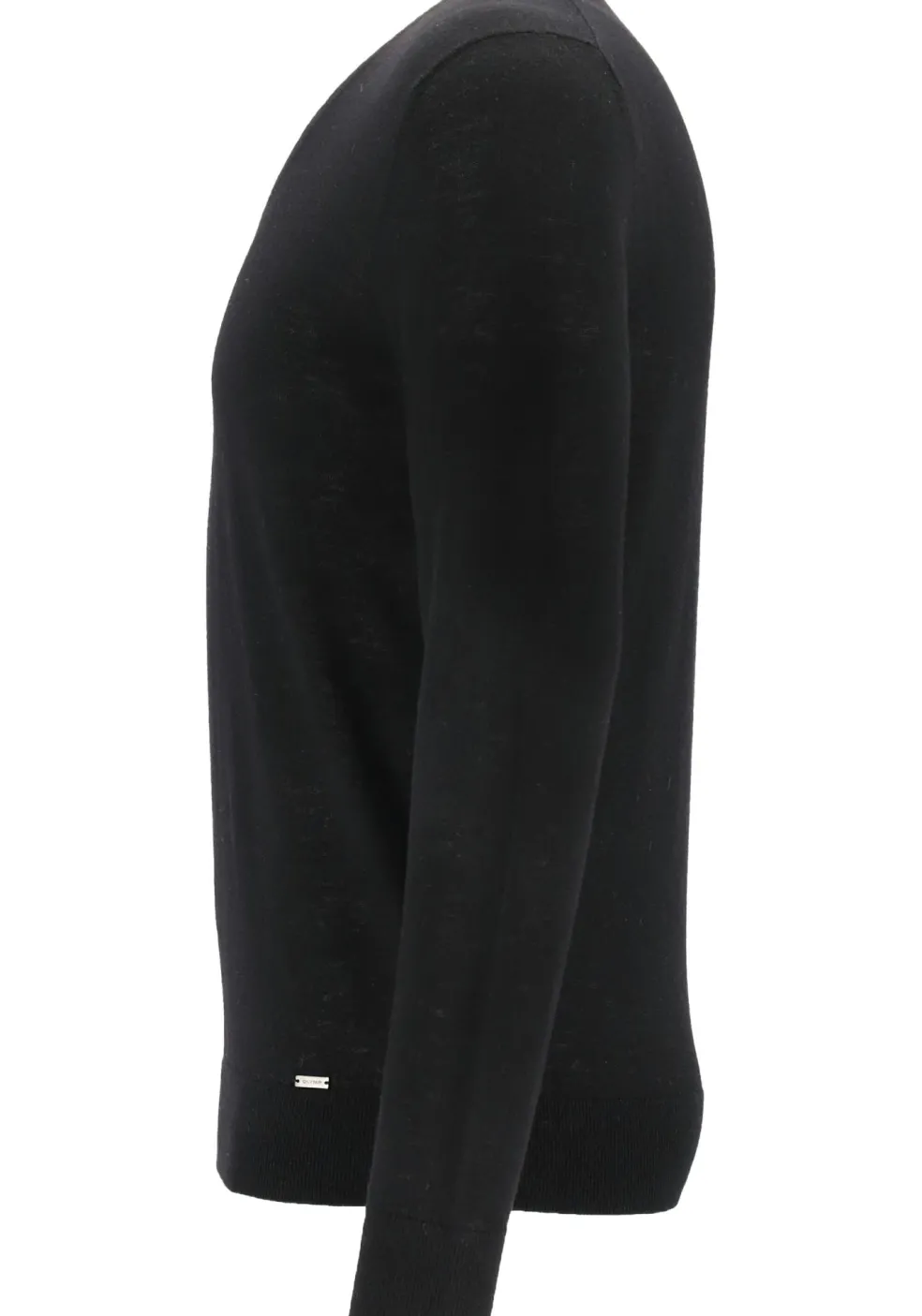 OLYMP Level 5 body fit trui wol met zijde, V-hals, zwart