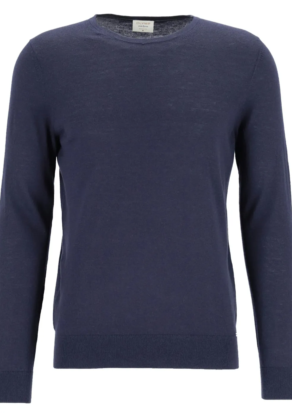OLYMP Level 5 body fit trui wol met zijde, O-hals, marine blauw