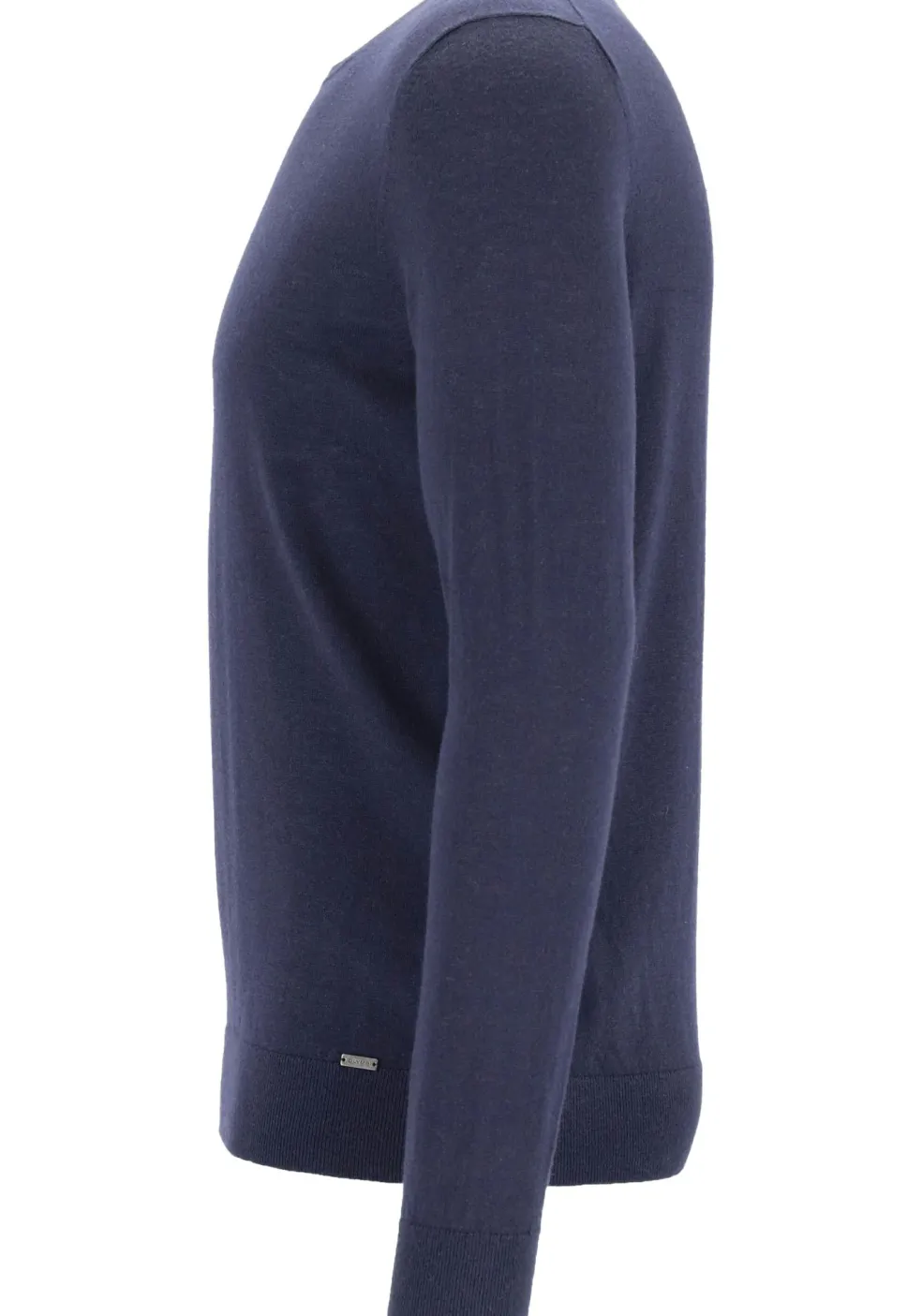 OLYMP Level 5 body fit trui wol met zijde, O-hals, marine blauw