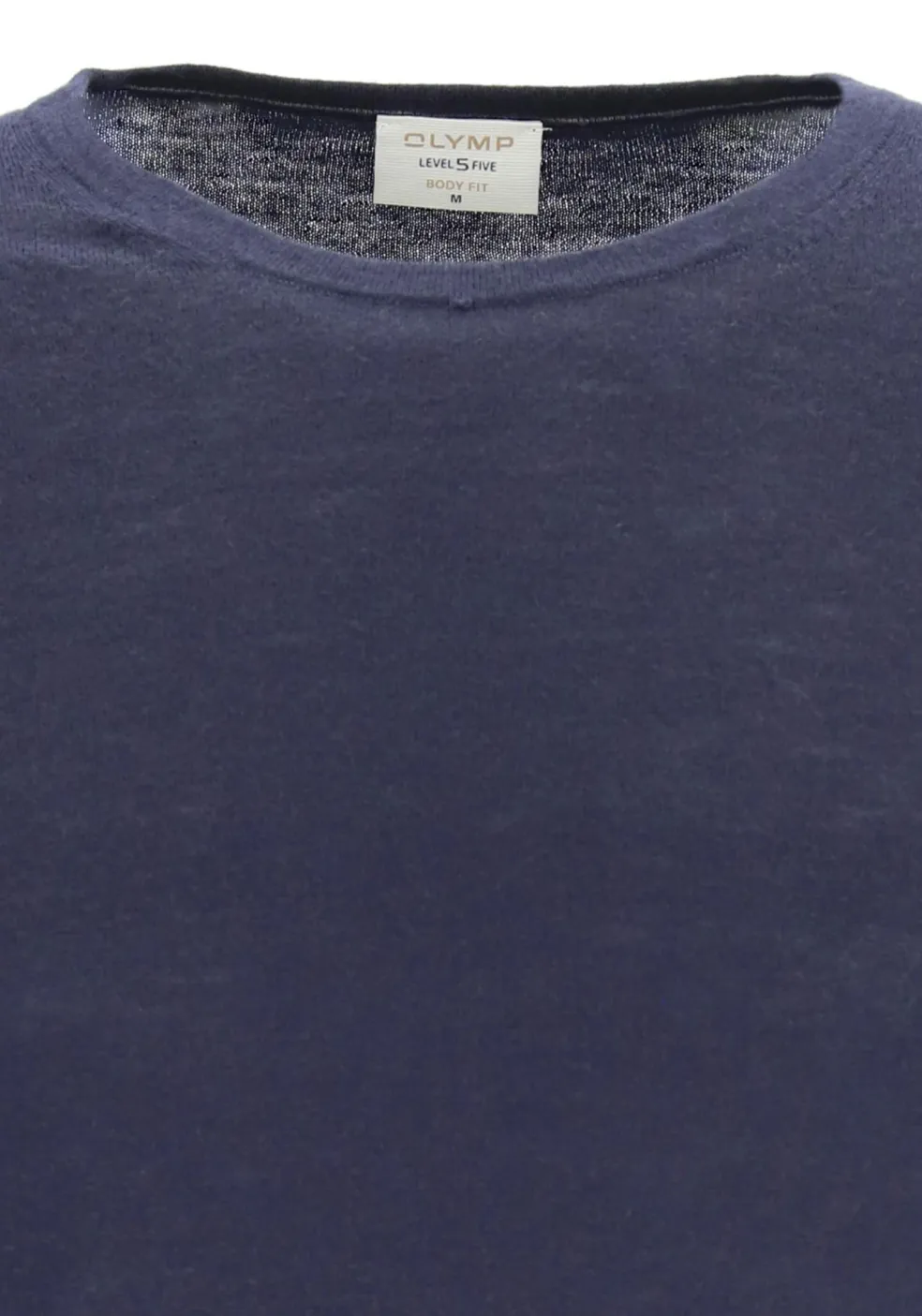 OLYMP Level 5 body fit trui wol met zijde, O-hals, marine blauw