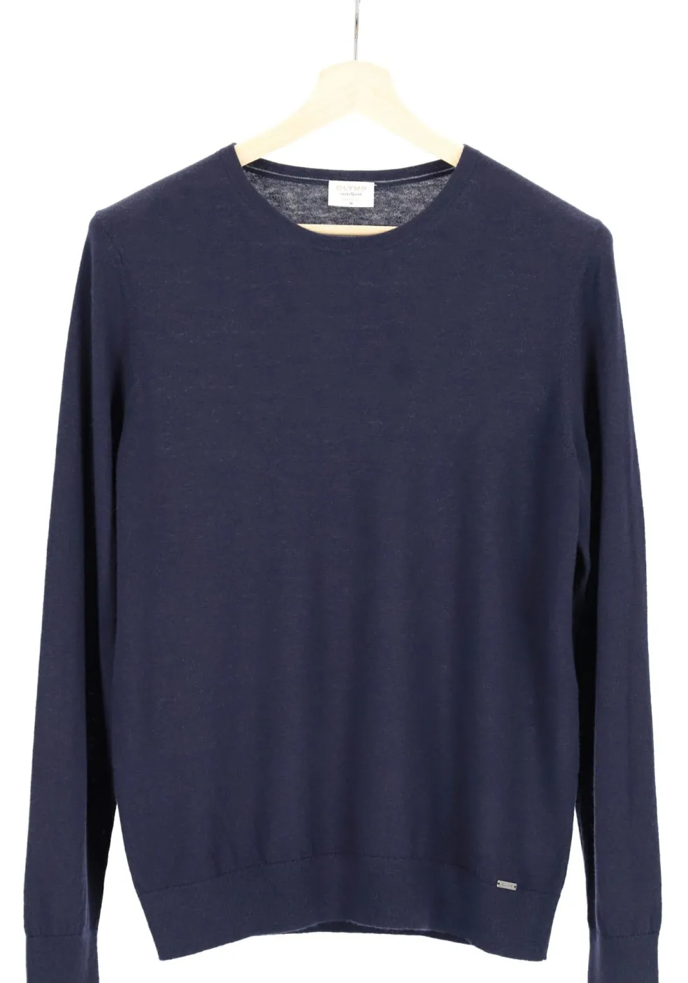 OLYMP Level 5 body fit trui wol met zijde, O-hals, marine blauw