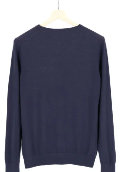 OLYMP Level 5 body fit trui wol met zijde, O-hals, marine blauw