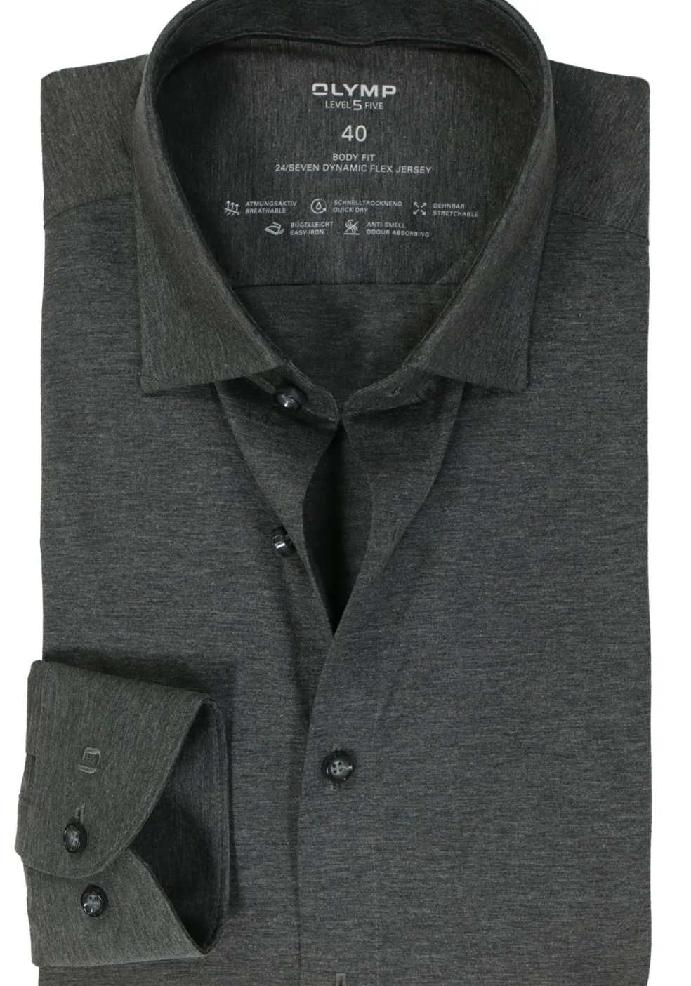 OLYMP Level 5 24/Seven body fit overhemd, antraciet grijs tricot