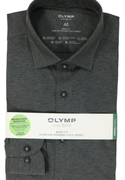 OLYMP Level 5 24/Seven body fit overhemd, antraciet grijs tricot