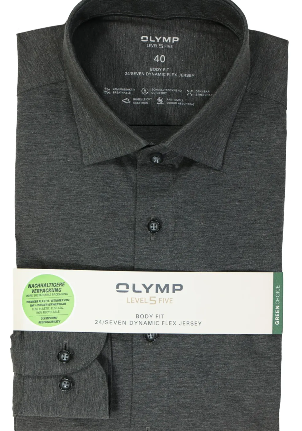 OLYMP Level 5 24/Seven body fit overhemd, antraciet grijs tricot