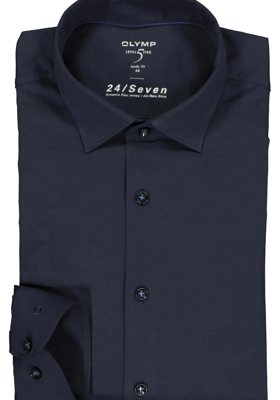 OLYMP Level 5 24/Seven body fit overhemd, mouwlengte 7, marine blauw tricot