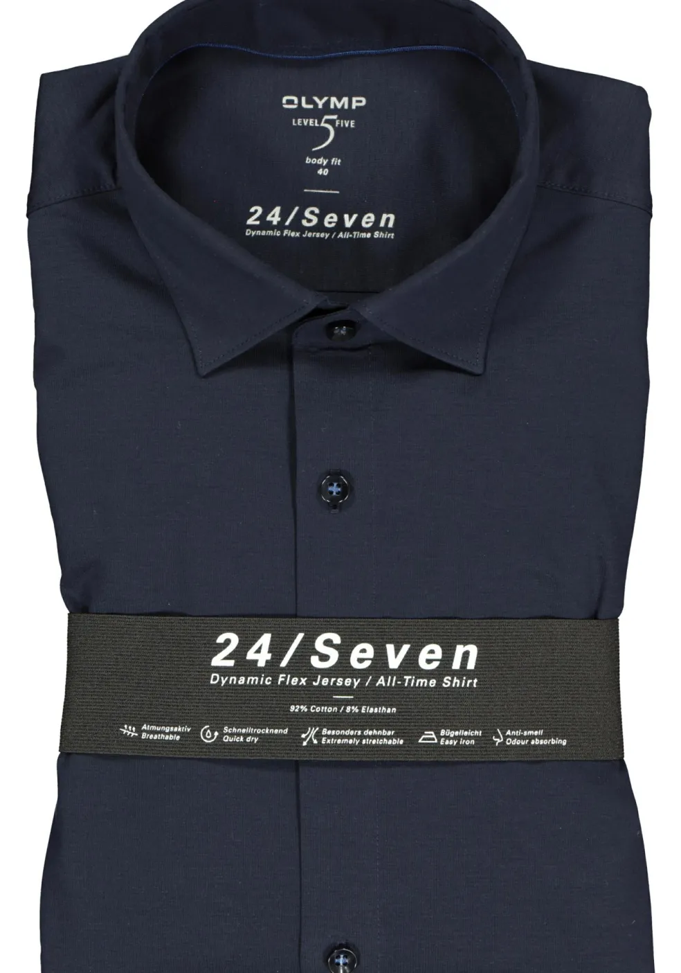 OLYMP Level 5 24/Seven body fit overhemd, mouwlengte 7, marine blauw tricot