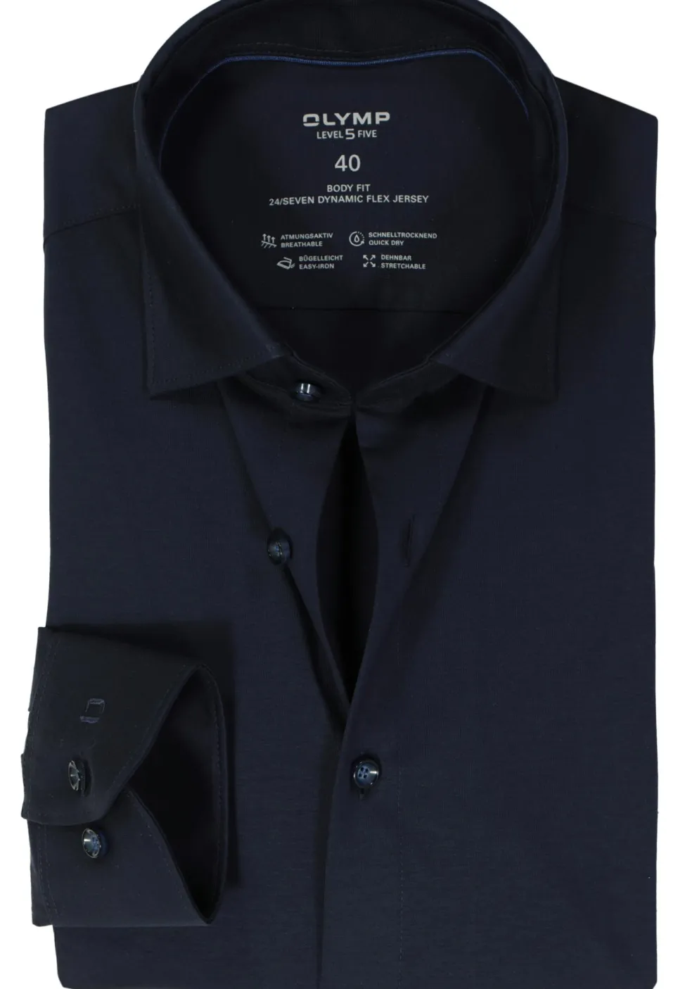 OLYMP Level 5 24/Seven body fit overhemd, marine blauw tricot