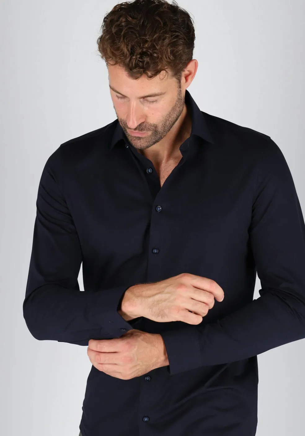 OLYMP Level 5 24/Seven body fit overhemd, marine blauw tricot