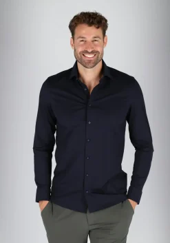 OLYMP Level 5 24/Seven body fit overhemd, marine blauw tricot