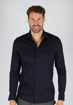 OLYMP Level 5 24/Seven body fit overhemd, marine blauw tricot