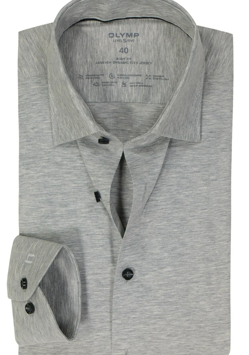 OLYMP Level 5 24/Seven body fit overhemd, zilvergrijs tricot