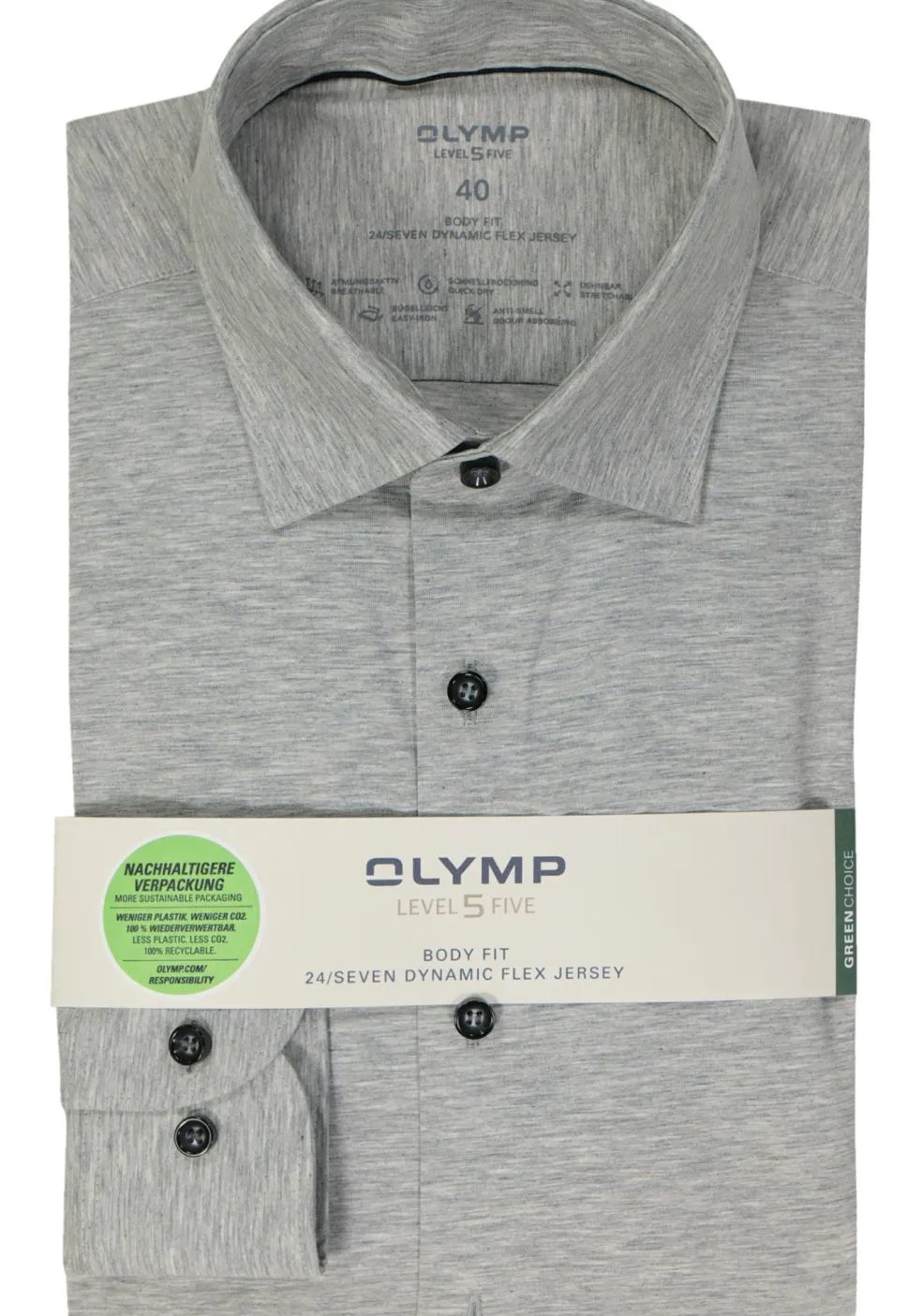 OLYMP Level 5 24/Seven body fit overhemd, zilvergrijs tricot