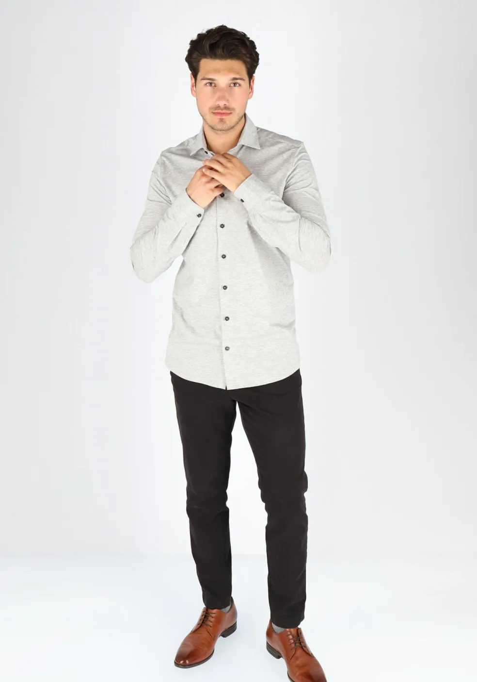 OLYMP Level 5 24/Seven body fit overhemd, zilvergrijs tricot