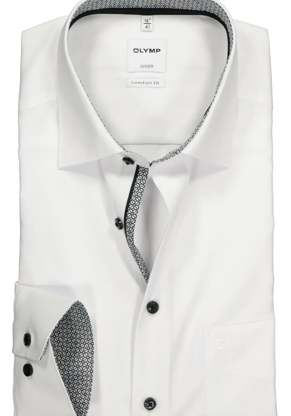 OLYMP Luxor comfort fit overhemd, wit (zwart contrast)
