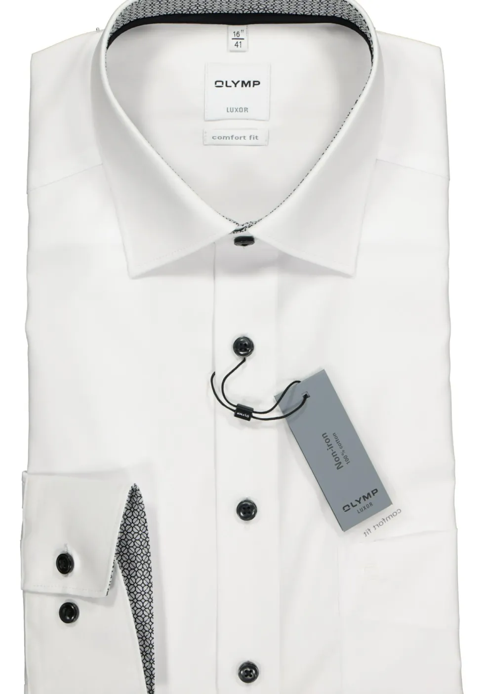 OLYMP Luxor comfort fit overhemd, wit (zwart contrast)