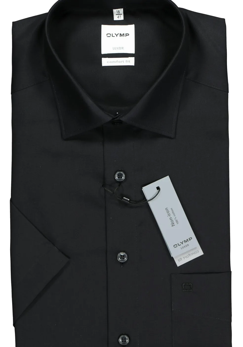 OLYMP Luxor comfort fit overhemd, korte mouwen, zwart