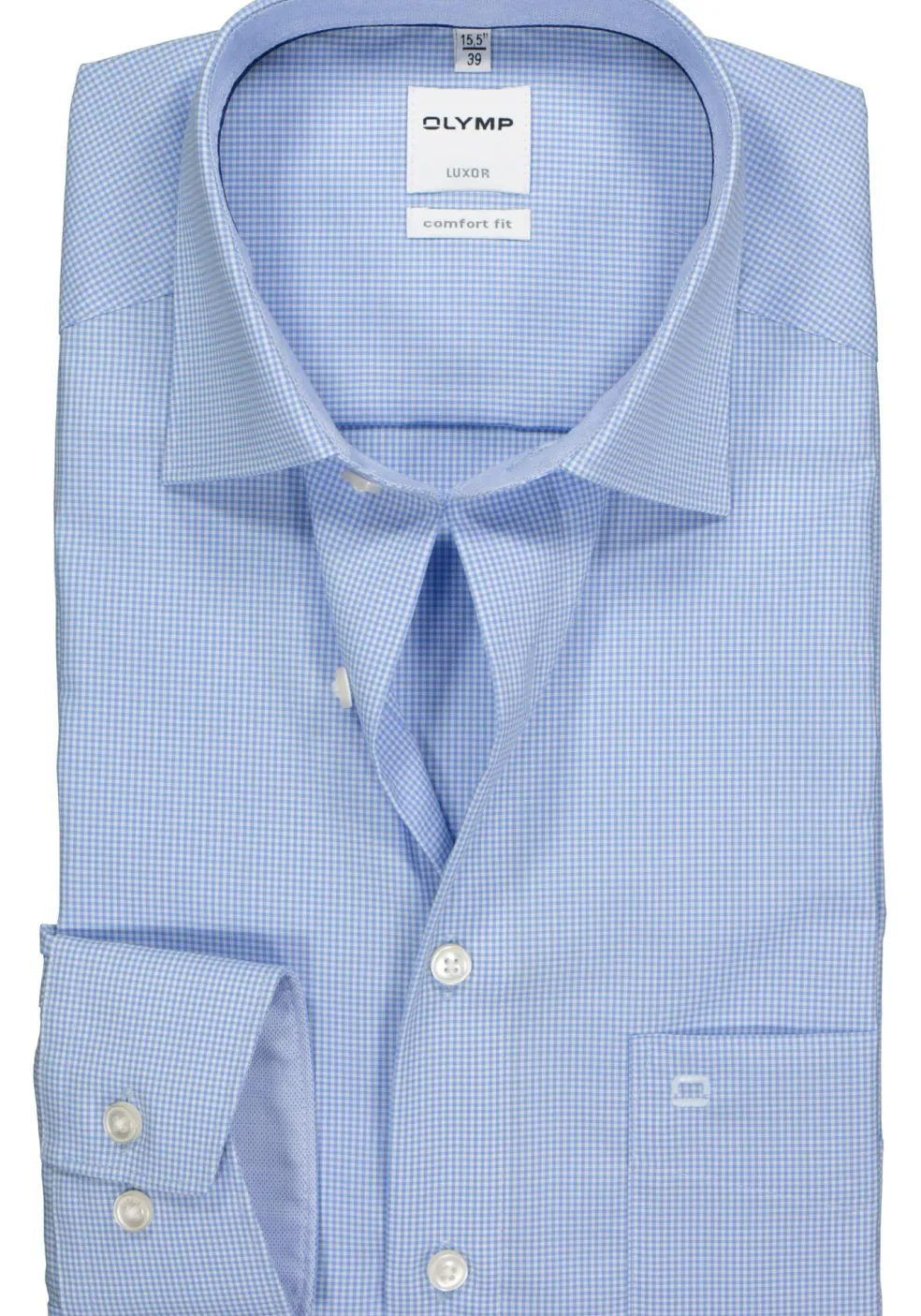 OLYMP Luxor comfort fit overhemd, lichtblauw met wit geruit (contrast)