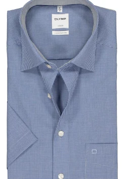 OLYMP Luxor comfort fit overhemd, korte mouw, donkerblauw met wit geruit (contrast)