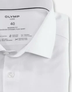 OLYMP Luxor 24/7 modern fit overhemd, korte mouw, Dynamic Flex, wit