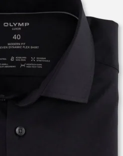 OLYMP Luxor 24/7 modern fit overhemd, korte mouw, Dynamic Flex, zwart