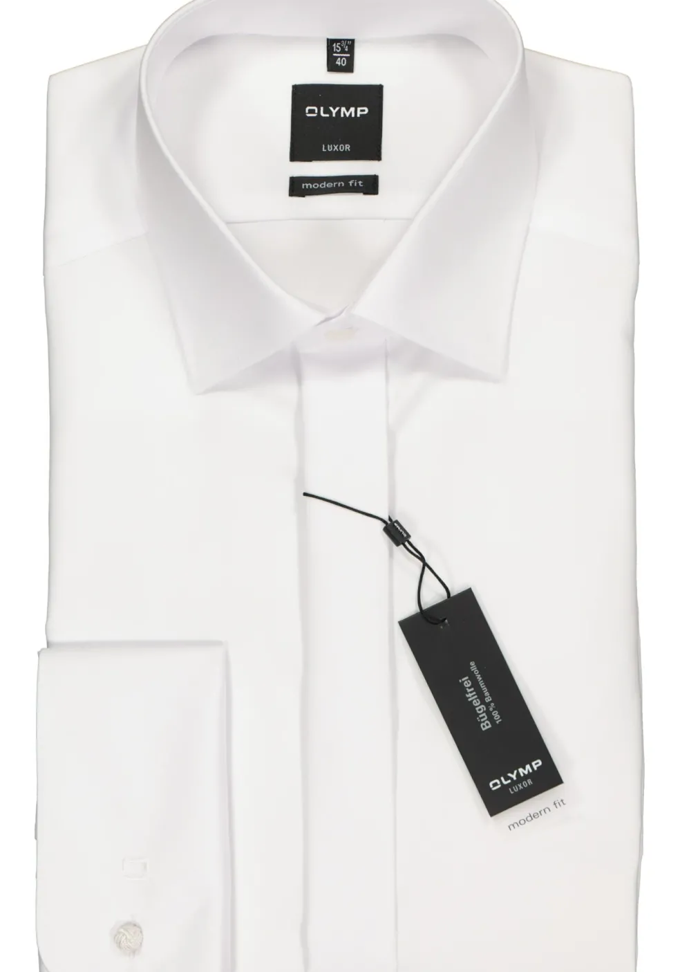OLYMP Luxor modern fit overhemd, smoking overhemd, wit, gladde stof met Kent kraag