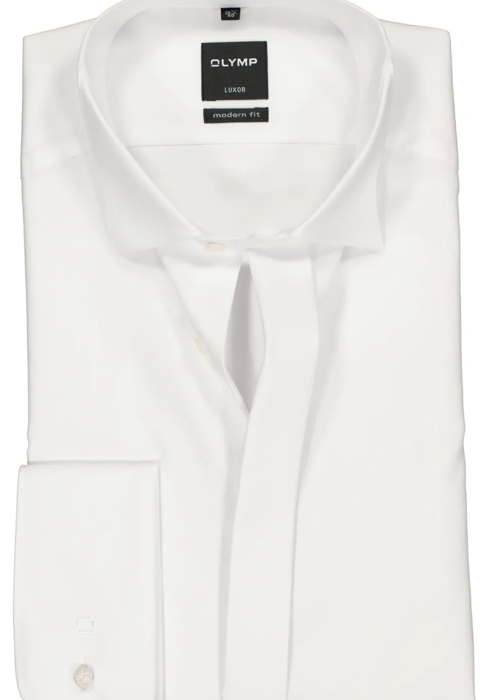 OLYMP Luxor modern fit overhemd, smoking overhemd, wit, gladde stof met wing kraag