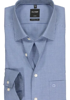 OLYMP Luxor modern fit overhemd, donkerblauw met wit geruit (contrast)