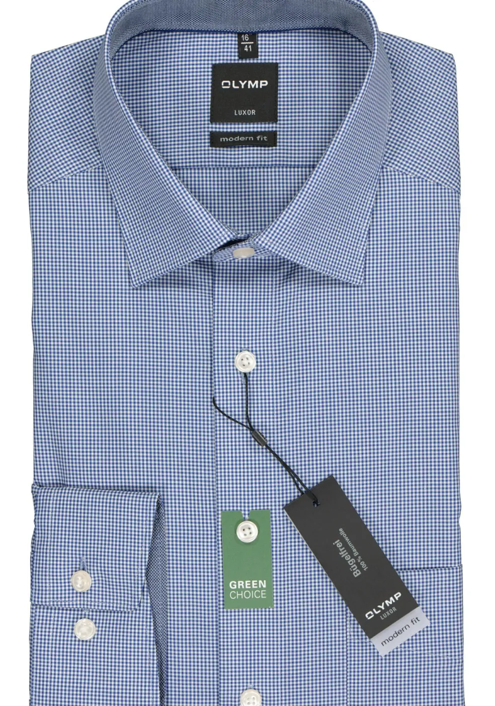 OLYMP Luxor modern fit overhemd, donkerblauw met wit geruit (contrast)
