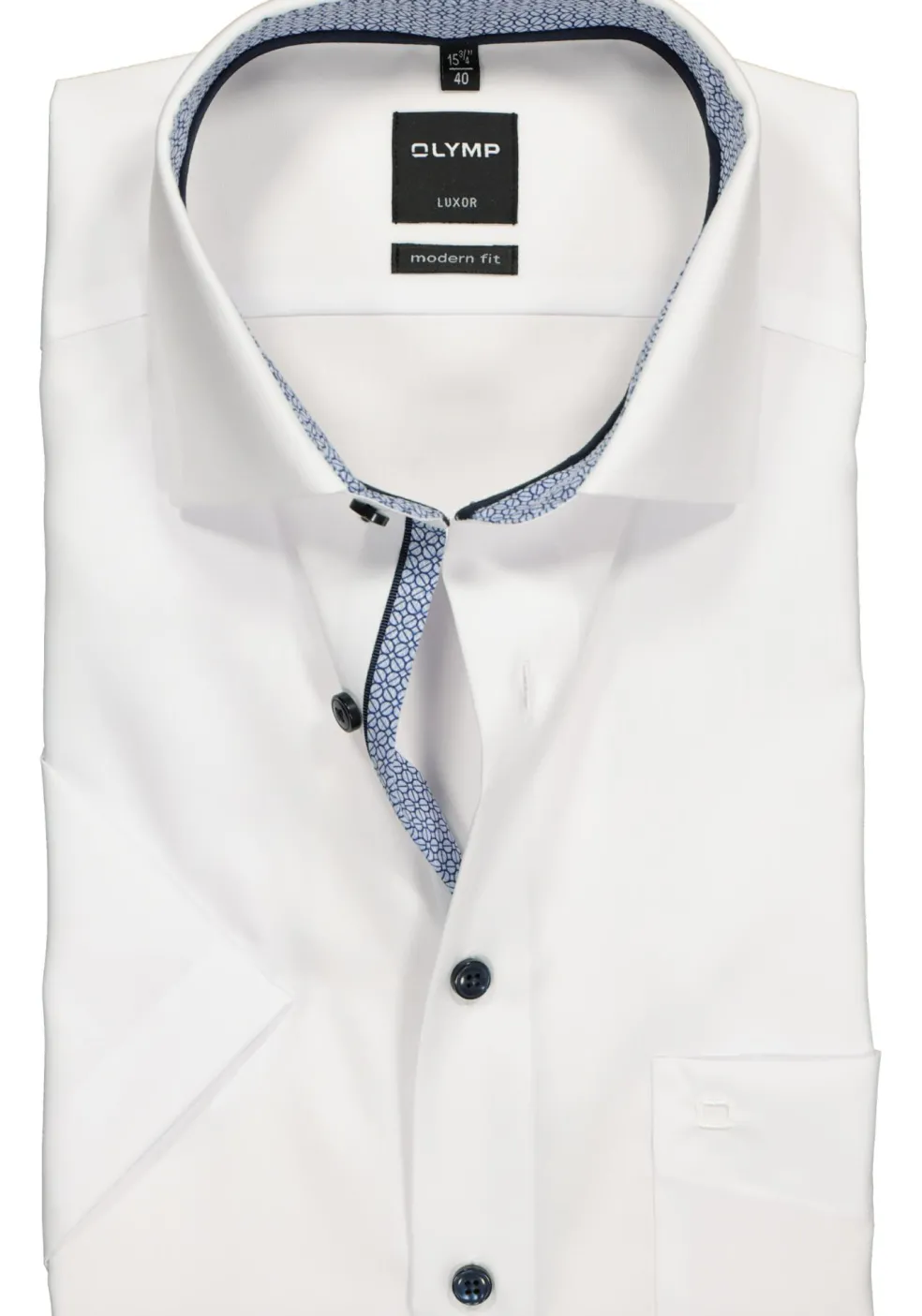 OLYMP Luxor modern fit overhemd, korte mouw, wit (blauw contrast)