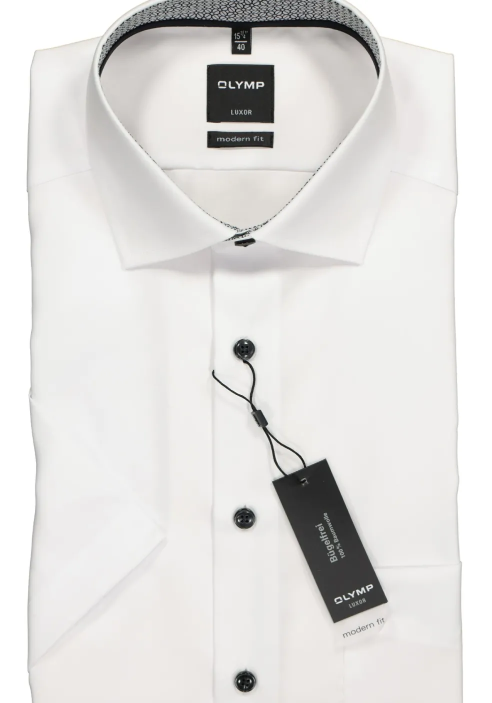 OLYMP Luxor modern fit overhemd, korte mouw, wit (zwart contrast)