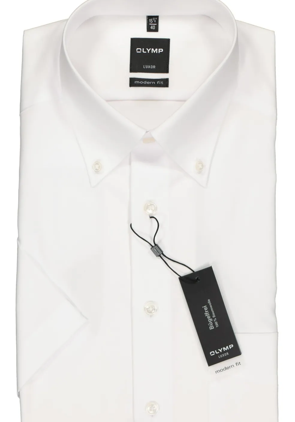OLYMP Luxor modern fit overhemd, korte mouw, wit met button-down kraag